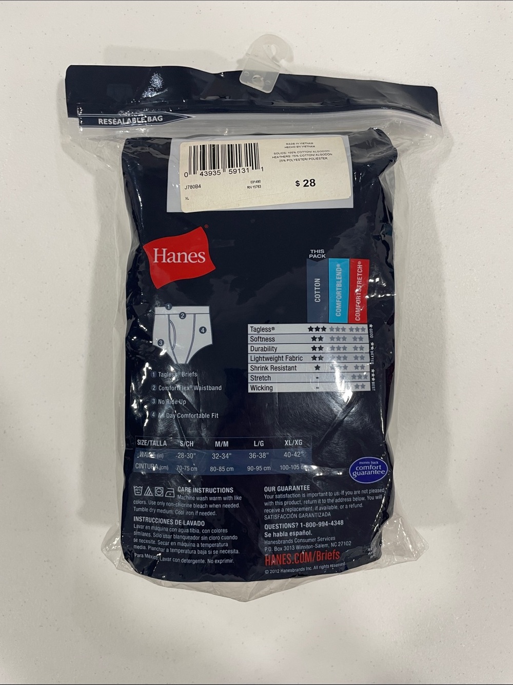 Men’s Hanes 4 pack tag less briefs XL new in pack - Picture 2 of 2